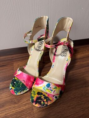 Mix No. 6 Multicolor Pink Green Yellow Floral Ankle-Strap Heels